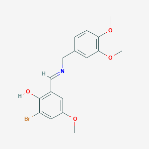 molecular formula C17H18BrNO4 B2414213 2-溴-6-{[(3,4-二甲氧基苄基)亚氨基]甲基}-4-甲氧基苯酚 CAS No. 477848-32-1