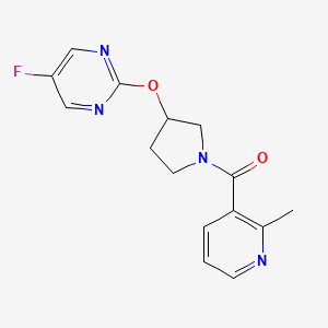 molecular formula C15H15FN4O2 B2414219 (3-((5-Fluoropyrimidin-2-yl)oxy)pyrrolidin-1-yl)(2-methylpyridin-3-yl)methanone CAS No. 2034578-94-2