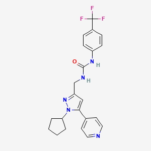 molecular formula C22H22F3N5O B2414241 1-((1-cyclopentyl-5-(pyridin-4-yl)-1H-pyrazol-3-yl)methyl)-3-(4-(trifluoromethyl)phenyl)urea CAS No. 1421453-57-7