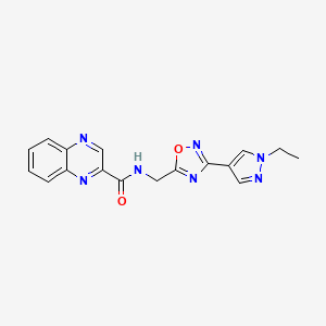 molecular formula C17H15N7O2 B2414251 N-((3-(1-乙基-1H-吡唑-4-基)-1,2,4-恶二唑-5-基)甲基)喹喔啉-2-甲酰胺 CAS No. 2034463-30-2