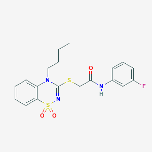 molecular formula C19H20FN3O3S2 B2414267 2-((4-butyl-1,1-dioxido-4H-benzo[e][1,2,4]thiadiazin-3-yl)thio)-N-(3-fluorophenyl)acetamide CAS No. 892361-36-3