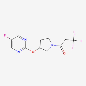 molecular formula C11H11F4N3O2 B2414295 3,3,3-Trifluoro-1-(3-((5-fluoropyrimidin-2-yl)oxy)pyrrolidin-1-yl)propan-1-one CAS No. 2034389-48-3