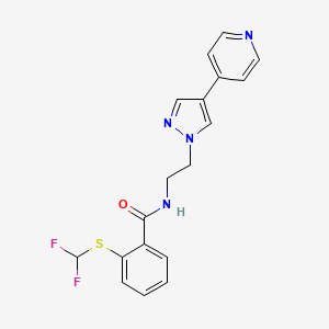molecular formula C18H16F2N4OS B2414307 2-[(difluoromethyl)sulfanyl]-N-{2-[4-(pyridin-4-yl)-1H-pyrazol-1-yl]ethyl}benzamide CAS No. 2034353-81-4
