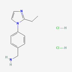molecular formula C12H17Cl2N3 B2414325 1-[4-(2-乙基-1H-咪唑-1-基)苯基]甲胺二盐酸盐 CAS No. 1432034-85-9