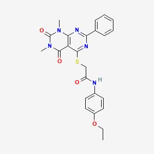 molecular formula C24H23N5O4S B2414338 2-((6,8-dimethyl-5,7-dioxo-2-phenyl-5,6,7,8-tetrahydropyrimido[4,5-d]pyrimidin-4-yl)thio)-N-(4-ethoxyphenyl)acetamide CAS No. 906232-23-3