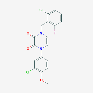 molecular formula C18H13Cl2FN2O3 B2414346 1-[(2-Chloro-6-fluorophenyl)methyl]-4-(3-chloro-4-methoxyphenyl)pyrazine-2,3-dione CAS No. 898438-17-0