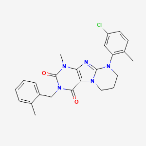 molecular formula C24H24ClN5O2 B2414348 9-(5-chloro-2-methylphenyl)-1-methyl-3-(2-methylbenzyl)-6,7,8,9-tetrahydropyrimido[2,1-f]purine-2,4(1H,3H)-dione CAS No. 887458-47-1