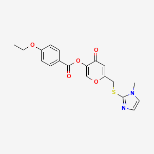 molecular formula C19H18N2O5S B2414350 4-乙氧基苯甲酸6-(((1-甲基-1H-咪唑-2-基)硫代)甲基)-4-氧代-4H-吡喃-3-基酯 CAS No. 896307-70-3