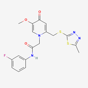 molecular formula C18H17FN4O3S2 B2414353 N-(3-fluorophenyl)-2-(5-methoxy-2-(((5-methyl-1,3,4-thiadiazol-2-yl)thio)methyl)-4-oxopyridin-1(4H)-yl)acetamide CAS No. 932963-63-8