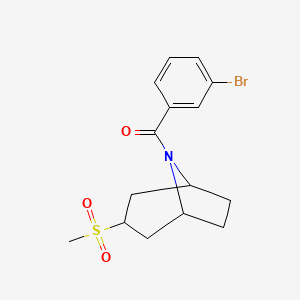 molecular formula C15H18BrNO3S B2414361 (3-溴苯基)((1R,5S)-3-(甲磺酰基)-8-氮杂双环[3.2.1]辛烷-8-基)甲苯酮 CAS No. 1704633-13-5