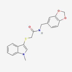 molecular formula C19H18N2O3S B2414373 N-(1,3-benzodioxol-5-ylmethyl)-2-(1-methylindol-3-yl)sulfanylacetamide CAS No. 862825-64-7