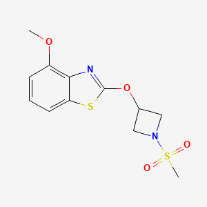 molecular formula C12H14N2O4S2 B2414381 4-甲氧基-2-((1-(甲磺酰基)氮杂环丁-3-基)氧基)苯并[d]噻唑 CAS No. 1421473-04-2