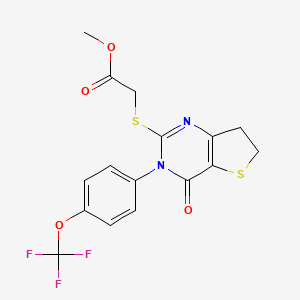 molecular formula C16H13F3N2O4S2 B2414383 Methyl 2-((4-oxo-3-(4-(trifluoromethoxy)phenyl)-3,4,6,7-tetrahydrothieno[3,2-d]pyrimidin-2-yl)thio)acetate CAS No. 877654-70-1