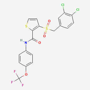 molecular formula C19H12Cl2F3NO4S2 B2414391 3-[(3,4-dichlorobenzyl)sulfonyl]-N-[4-(trifluoromethoxy)phenyl]-2-thiophenecarboxamide CAS No. 251097-53-7