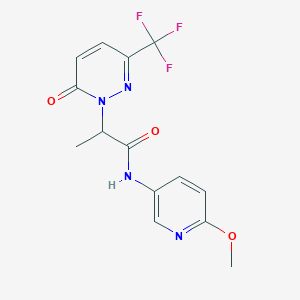 molecular formula C14H13F3N4O3 B2414395 N-(6-methoxypyridin-3-yl)-2-[6-oxo-3-(trifluoromethyl)-1,6-dihydropyridazin-1-yl]propanamide CAS No. 2380194-65-8