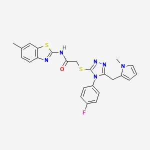 molecular formula C24H21FN6OS2 B2414404 2-((4-(4-fluorophenyl)-5-((1-methyl-1H-pyrrol-2-yl)methyl)-4H-1,2,4-triazol-3-yl)thio)-N-(6-methylbenzo[d]thiazol-2-yl)acetamide CAS No. 847394-17-6