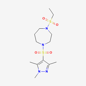 molecular formula C13H24N4O4S2 B2414406 1-(ethylsulfonyl)-4-((1,3,5-trimethyl-1H-pyrazol-4-yl)sulfonyl)-1,4-diazepane CAS No. 1788718-44-4