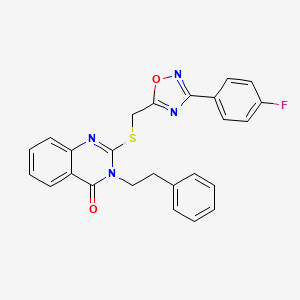 molecular formula C25H19FN4O2S B2414409 2-(((3-(4-fluorophenyl)-1,2,4-oxadiazol-5-yl)methyl)thio)-3-phenethylquinazolin-4(3H)-one CAS No. 2034368-21-1