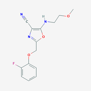 molecular formula C14H14FN3O3 B241442 2-[(2-Fluorophenoxy)methyl]-5-[(2-methoxyethyl)amino]-1,3-oxazole-4-carbonitrile 