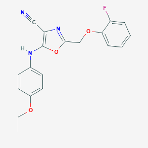 molecular formula C19H16FN3O3 B241443 5-[(4-Ethoxyphenyl)amino]-2-[(2-fluorophenoxy)methyl]-1,3-oxazole-4-carbonitrile 