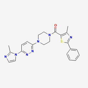 molecular formula C23H23N7OS B2414431 (4-(6-(2-methyl-1H-imidazol-1-yl)pyridazin-3-yl)piperazin-1-yl)(4-methyl-2-phenylthiazol-5-yl)methanone CAS No. 1396684-43-7
