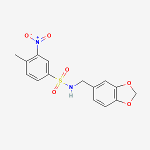 molecular formula C15H14N2O6S B2414454 N-(1,3-benzodioxol-5-ylmethyl)-4-methyl-3-nitrobenzenesulfonamide CAS No. 324779-63-7