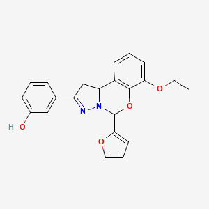 molecular formula C22H20N2O4 B2414469 3-(7-ethoxy-5-(furan-2-yl)-5,10b-dihydro-1H-benzo[e]pyrazolo[1,5-c][1,3]oxazin-2-yl)phenol CAS No. 941946-91-4