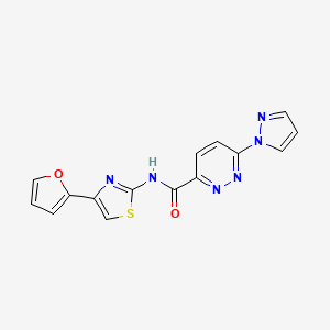 molecular formula C15H10N6O2S B2414475 N-(4-(呋喃-2-基)噻唑-2-基)-6-(1H-吡唑-1-基)吡啶并-3-甲酰胺 CAS No. 1351620-71-7