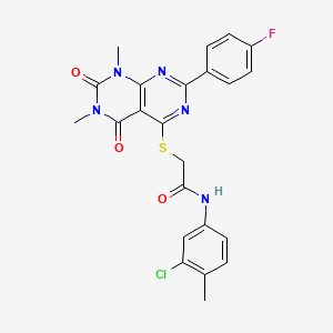 molecular formula C23H19ClFN5O3S B2414482 N-(3-chloro-4-methylphenyl)-2-((2-(4-fluorophenyl)-6,8-dimethyl-5,7-dioxo-5,6,7,8-tetrahydropyrimido[4,5-d]pyrimidin-4-yl)thio)acetamide CAS No. 852170-19-5