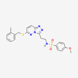 molecular formula C22H23N5O3S2 B2414493 4-methoxy-N-(2-(6-((2-methylbenzyl)thio)-[1,2,4]triazolo[4,3-b]pyridazin-3-yl)ethyl)benzenesulfonamide CAS No. 873002-10-9