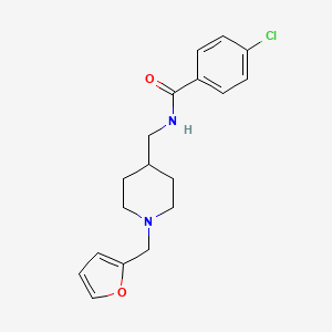 molecular formula C18H21ClN2O2 B2414500 4-氯-N-((1-(呋喃-2-甲基)哌啶-4-基)甲基)苯甲酰胺 CAS No. 953996-45-7
