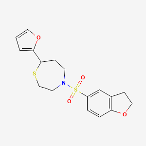 molecular formula C17H19NO4S2 B2414508 4-((2,3-Dihydrobenzofuran-5-yl)sulfonyl)-7-(furan-2-yl)-1,4-thiazepane CAS No. 1705518-10-0