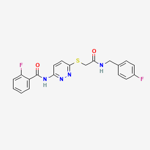 molecular formula C20H16F2N4O2S B2414531 2-fluoro-N-(6-((2-((4-fluorobenzyl)amino)-2-oxoethyl)thio)pyridazin-3-yl)benzamide CAS No. 1021091-58-6