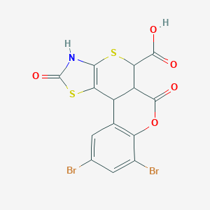 molecular formula C14H7Br2NO5S2 B241455 8,10-dibromo-2,6-dioxo-3,5a,6,11b-tetrahydro-2H,5H-chromeno[4',3':4,5]thiopyrano[2,3-d][1,3]thiazole-5-carboxylic acid 