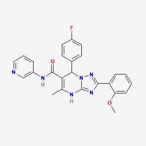 molecular formula C25H21FN6O2 B2414555 7-(4-fluorophenyl)-2-(2-methoxyphenyl)-5-methyl-N-(pyridin-3-yl)-4,7-dihydro-[1,2,4]triazolo[1,5-a]pyrimidine-6-carboxamide CAS No. 539798-20-4