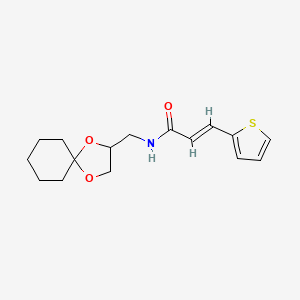 molecular formula C16H21NO3S B2414564 (E)-N-(1,4-二氧杂螺[4.5]癸-2-基甲基)-3-(噻吩-2-基)丙烯酰胺 CAS No. 1331520-30-9