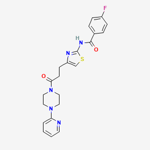 molecular formula C22H22FN5O2S B2414568 4-fluoro-N-(4-(3-oxo-3-(4-(pyridin-2-yl)piperazin-1-yl)propyl)thiazol-2-yl)benzamide CAS No. 1021266-02-3