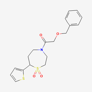 molecular formula C18H21NO4S2 B2414585 2-(Benzyloxy)-1-(1,1-dioxido-7-(thiophen-2-yl)-1,4-thiazepan-4-yl)ethanone CAS No. 2034460-65-4