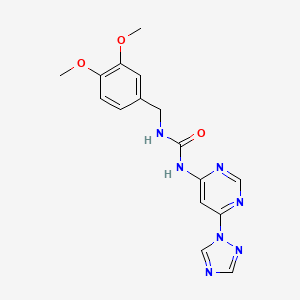 molecular formula C16H17N7O3 B2414606 1-(6-(1H-1,2,4-triazol-1-yl)pyrimidin-4-yl)-3-(3,4-dimethoxybenzyl)urea CAS No. 1448075-96-4