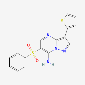 molecular formula C16H12N4O2S2 B2414612 6-(苯磺酰基)-3-(2-噻吩基)吡唑并[1,5-a]嘧啶-7-胺 CAS No. 692733-11-2