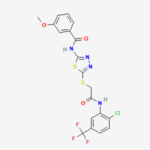 molecular formula C19H14ClF3N4O3S2 B2414619 N-(5-((2-((2-氯-5-(三氟甲基)苯基)氨基)-2-氧代乙基)硫)-1,3,4-噻二唑-2-基)-3-甲氧基苯甲酰胺 CAS No. 392299-06-8