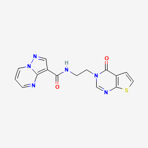 molecular formula C15H12N6O2S B2414638 N-(2-(4-oxothieno[2,3-d]pyrimidin-3(4H)-yl)ethyl)pyrazolo[1,5-a]pyrimidine-3-carboxamide CAS No. 2034551-40-9