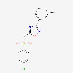 molecular formula C16H13ClN2O3S B2414664 5-(((4-Chlorophenyl)sulfonyl)methyl)-3-(m-tolyl)-1,2,4-oxadiazole CAS No. 1105234-64-7