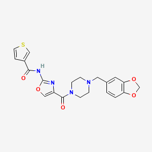 molecular formula C21H20N4O5S B2414671 N-(4-(4-(苯并[d][1,3]二氧杂环-5-基甲基)哌嗪-1-羰基)恶唑-2-基)噻吩-3-甲酰胺 CAS No. 1351644-78-4