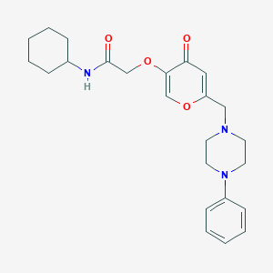 molecular formula C24H31N3O4 B2414672 N-cyclohexyl-2-[4-oxo-6-[(4-phenylpiperazin-1-yl)methyl]pyran-3-yl]oxyacetamide CAS No. 898441-22-0