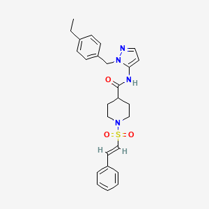 molecular formula C26H30N4O3S B2414681 N-[2-[(4-ethylphenyl)methyl]pyrazol-3-yl]-1-[(E)-2-phenylethenyl]sulfonylpiperidine-4-carboxamide CAS No. 1181462-86-1