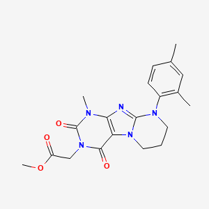 molecular formula C20H23N5O4 B2414702 methyl 2-[9-(2,4-dimethylphenyl)-1-methyl-2,4-dioxo-1,3,5-trihydro-6H,7H,8H-1, 3-diazaperhydroino[1,2-h]purin-3-yl]acetate CAS No. 923438-11-3