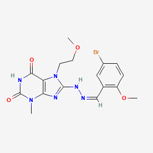 molecular formula C17H19BrN6O4 B2414719 8-[(2Z)-2-[(5-bromo-2-methoxyphenyl)methylidene]hydrazinyl]-7-(2-methoxyethyl)-3-methylpurine-2,6-dione CAS No. 378203-38-4
