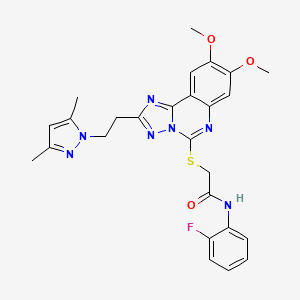 2-((2-(2-(3,5-dimethyl-1H-pyrazol-1-yl)ethyl)-8,9-dimethoxy-[1,2,4]triazolo[1,5-c]quinazolin-5-yl)thio)-N-(2-fluorophenyl)acetamide