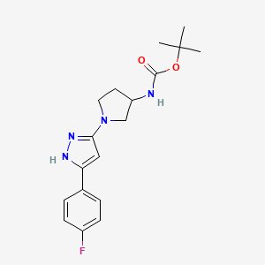 molecular formula C18H23FN4O2 B2414781 Tert-butyl N-[1-[5-(4-fluorophenyl)-1H-pyrazol-3-yl]pyrrolidin-3-yl]carbamate CAS No. 2307992-97-6